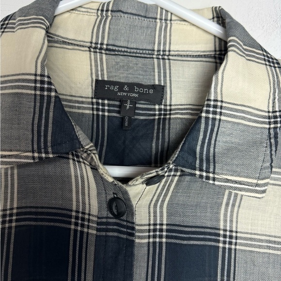 Rag & Bone Quinn Checked Button Down Shirt Small Navy cream - Picture 7 of 11